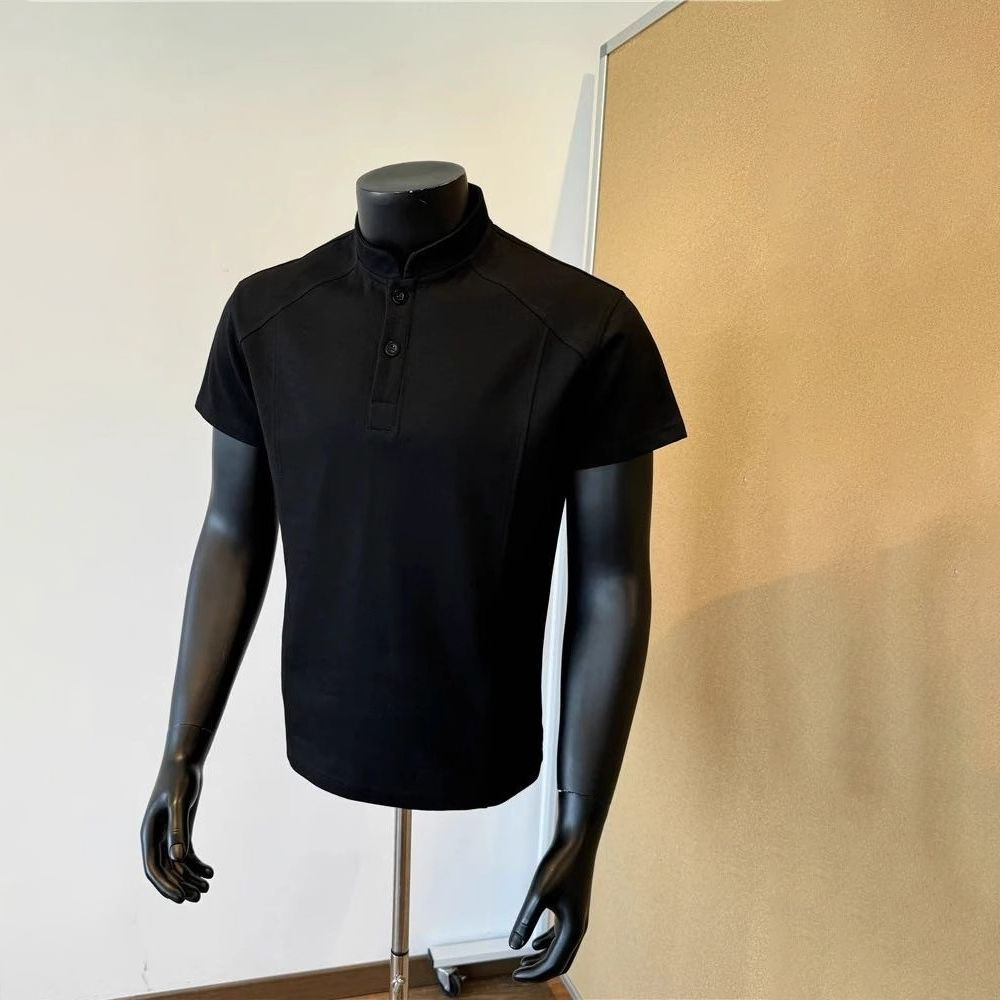 美式復古亨利領cleanfit正肩顯瘦短版短袖T恤