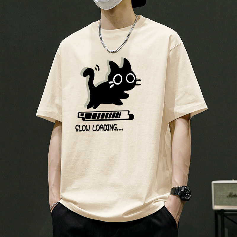 寬鬆透氣潮牌純棉貓咪印花休閑短袖t恤
