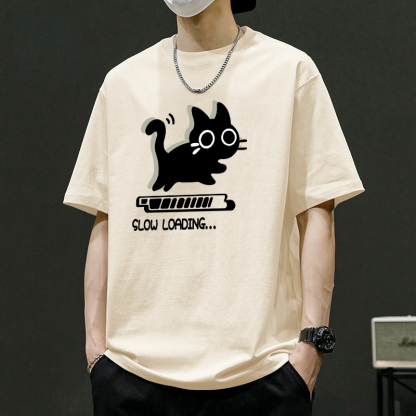 寬鬆透氣潮牌純棉貓咪印花休閑短袖t恤