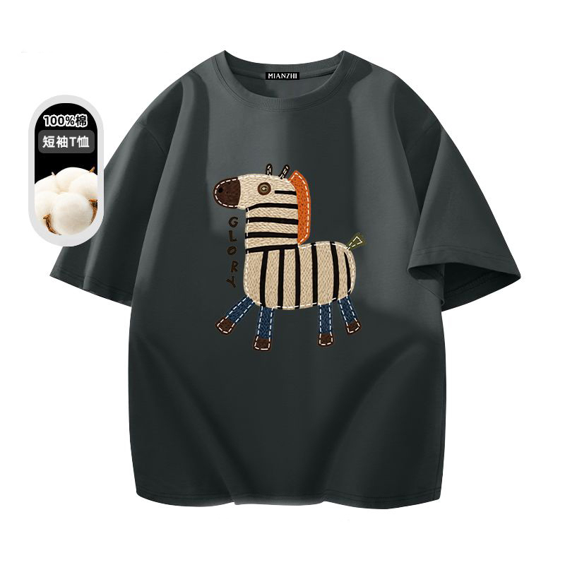 美式休閒卡通印花圓領純棉情侶短袖T恤