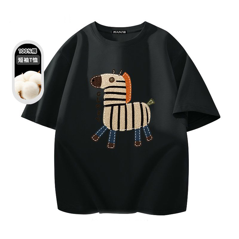 美式休閒卡通印花圓領純棉情侶短袖T恤