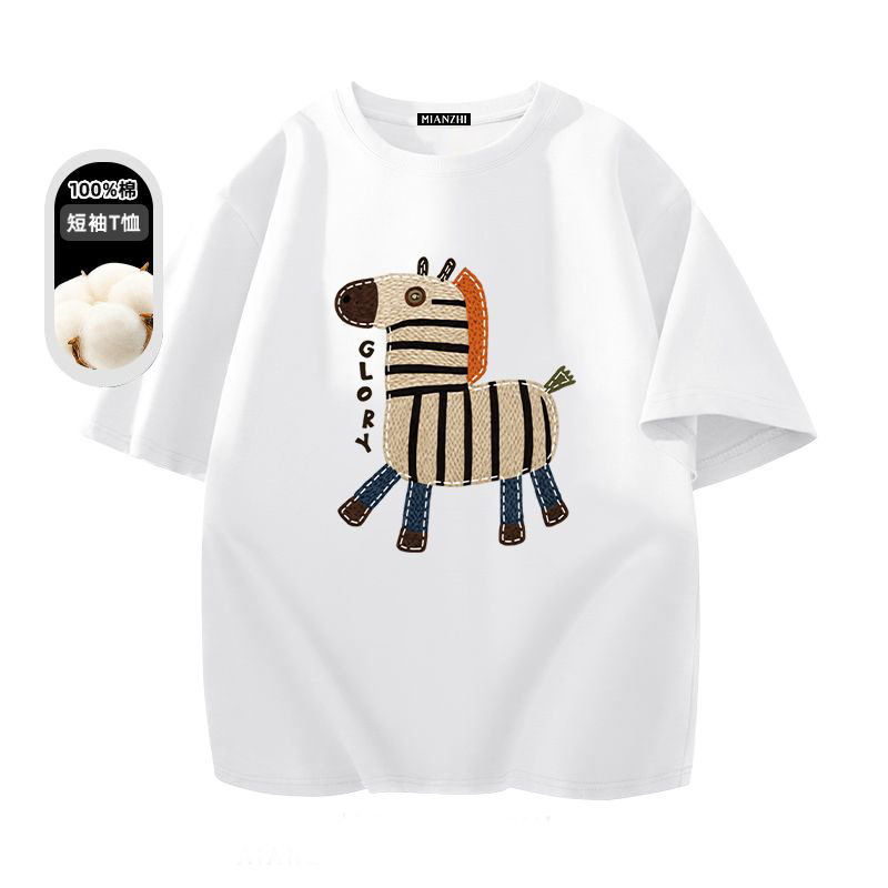 美式休閒卡通印花圓領純棉情侶短袖T恤