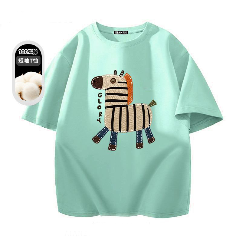美式休閒卡通印花圓領純棉情侶短袖T恤