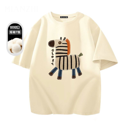 美式休閒卡通印花圓領純棉情侶短袖T恤