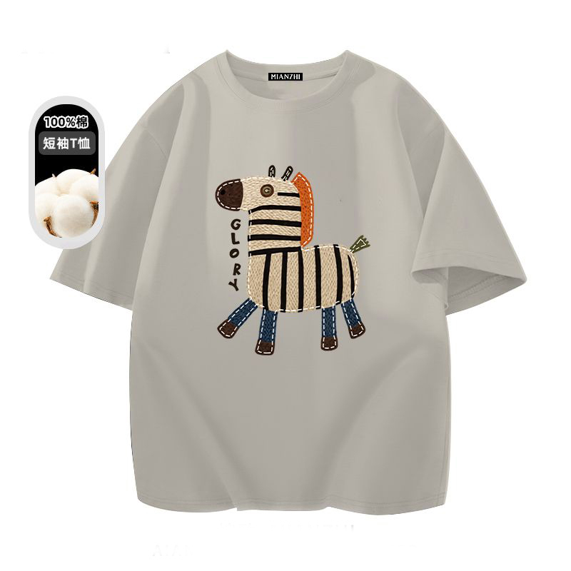 美式休閒卡通印花圓領純棉情侶短袖T恤