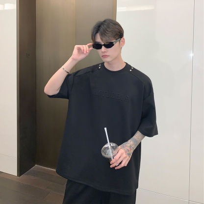 【整套】高街痞帥休閑寬松短袖t恤+運動直筒闊腿褲兩件套