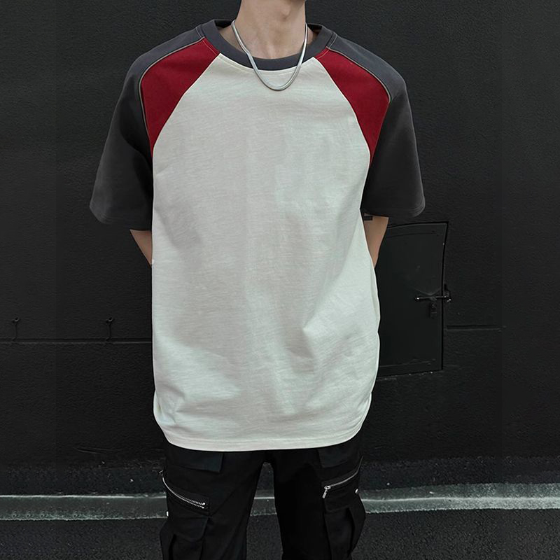 設計感重磅棉質插袖拼接寬鬆短袖t恤