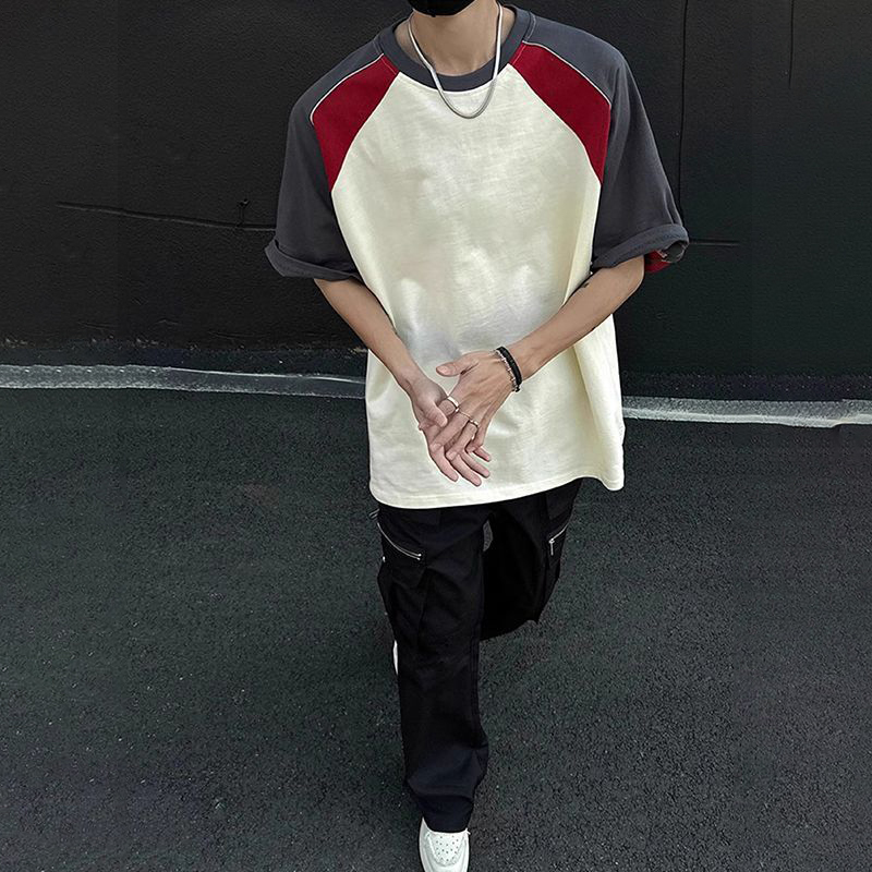 設計感重磅棉質插袖拼接寬鬆短袖t恤