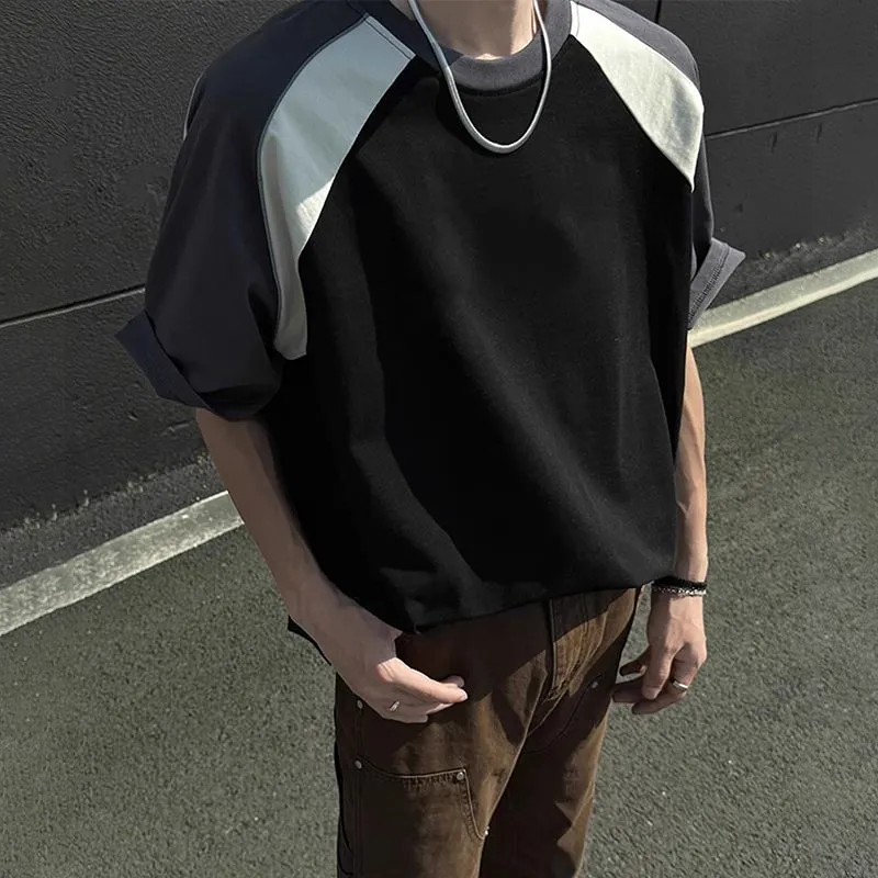設計感重磅棉質插袖拼接寬鬆短袖t恤