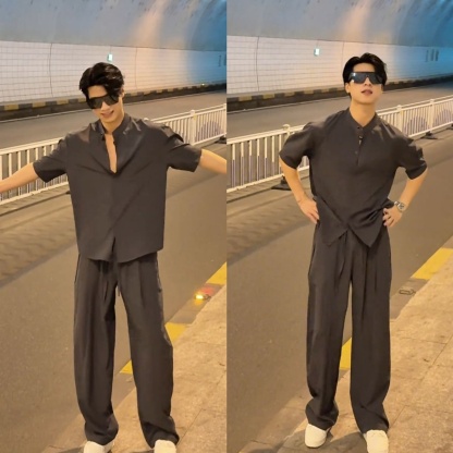 【單件/套裝】韓版潮流素色薄款冰絲襯衫+百搭休閑西裝兩件套