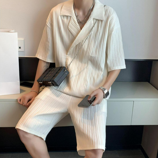【套裝】高級感帥氣寬鬆休閒短袖短褲兩件套裝