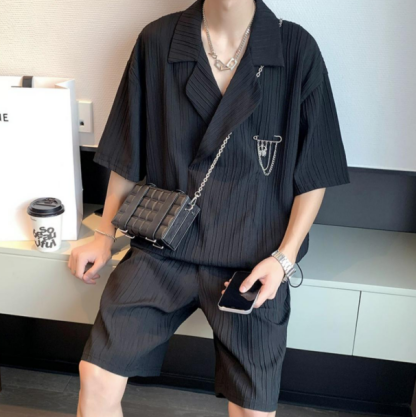 【套裝】高級感帥氣寬鬆休閒短袖短褲兩件套裝