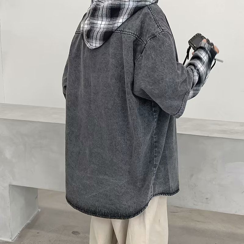 設計感寬鬆痞帥炸街翻領夾克潮牌牛仔外套