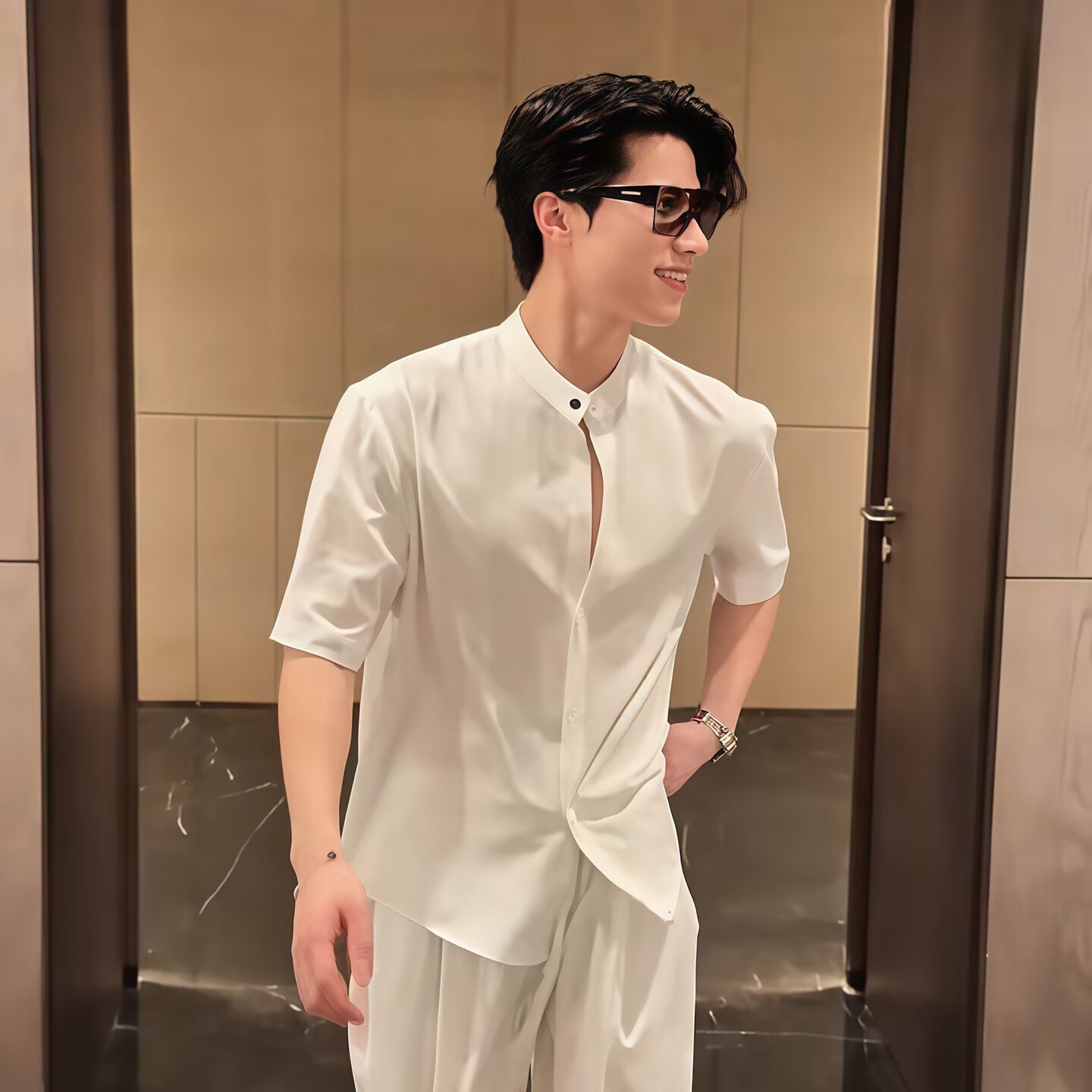 【單件/套裝】韓版潮流素色薄款冰絲襯衫+百搭休閑西裝兩件套