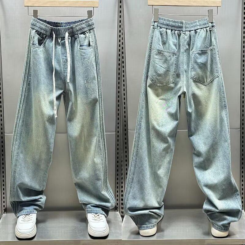 美式寬鬆水洗高街直闊腿牛仔褲