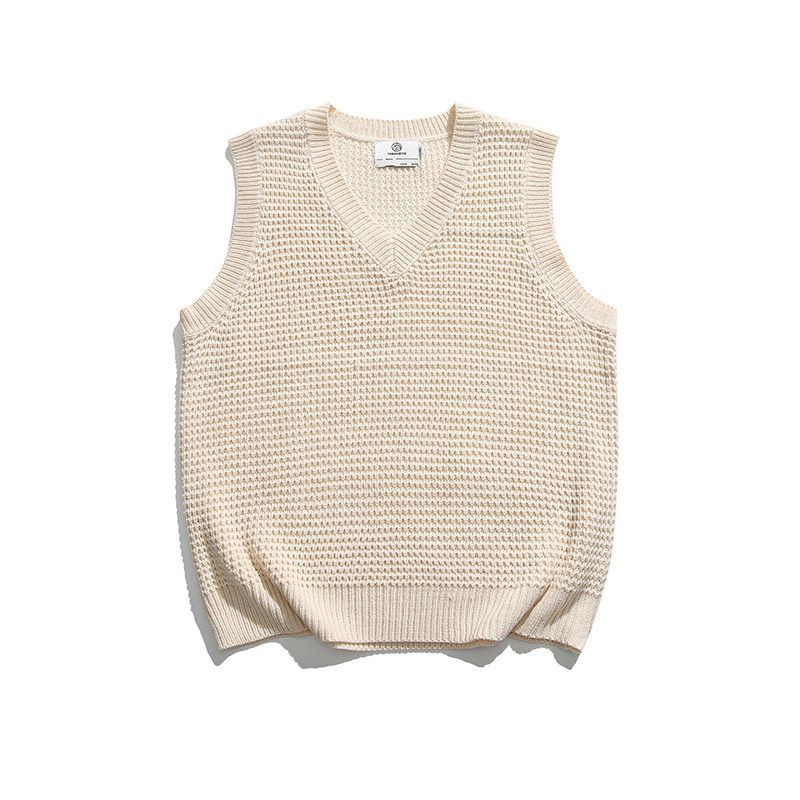 【單件/套裝】日系復古V領針織背心坎肩+條紋襯衫+百搭休閒褲三件套