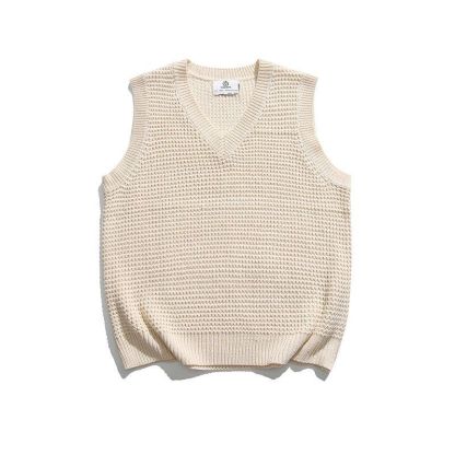 【單件/套裝】日系復古V領針織背心坎肩+條紋襯衫+百搭休閒褲三件套