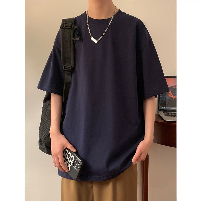 重磅新款ins潮純棉寬鬆純色五分袖短袖t恤