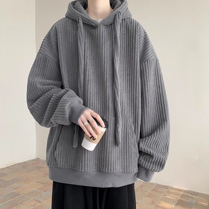 抽繩燈芯絨連帽加絨加厚潮牌衛衣