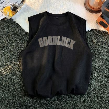 冰絲薄款速乾籃球運動健身美式麂皮絨無袖t恤