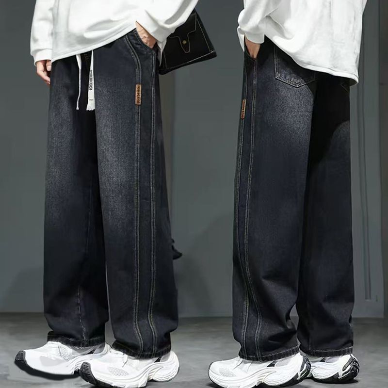 美式百搭寬鬆闊腿休閒垂感潮牌大碼直筒牛仔褲