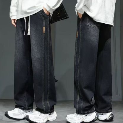 美式百搭寬鬆闊腿休閒垂感潮牌大碼直筒牛仔褲