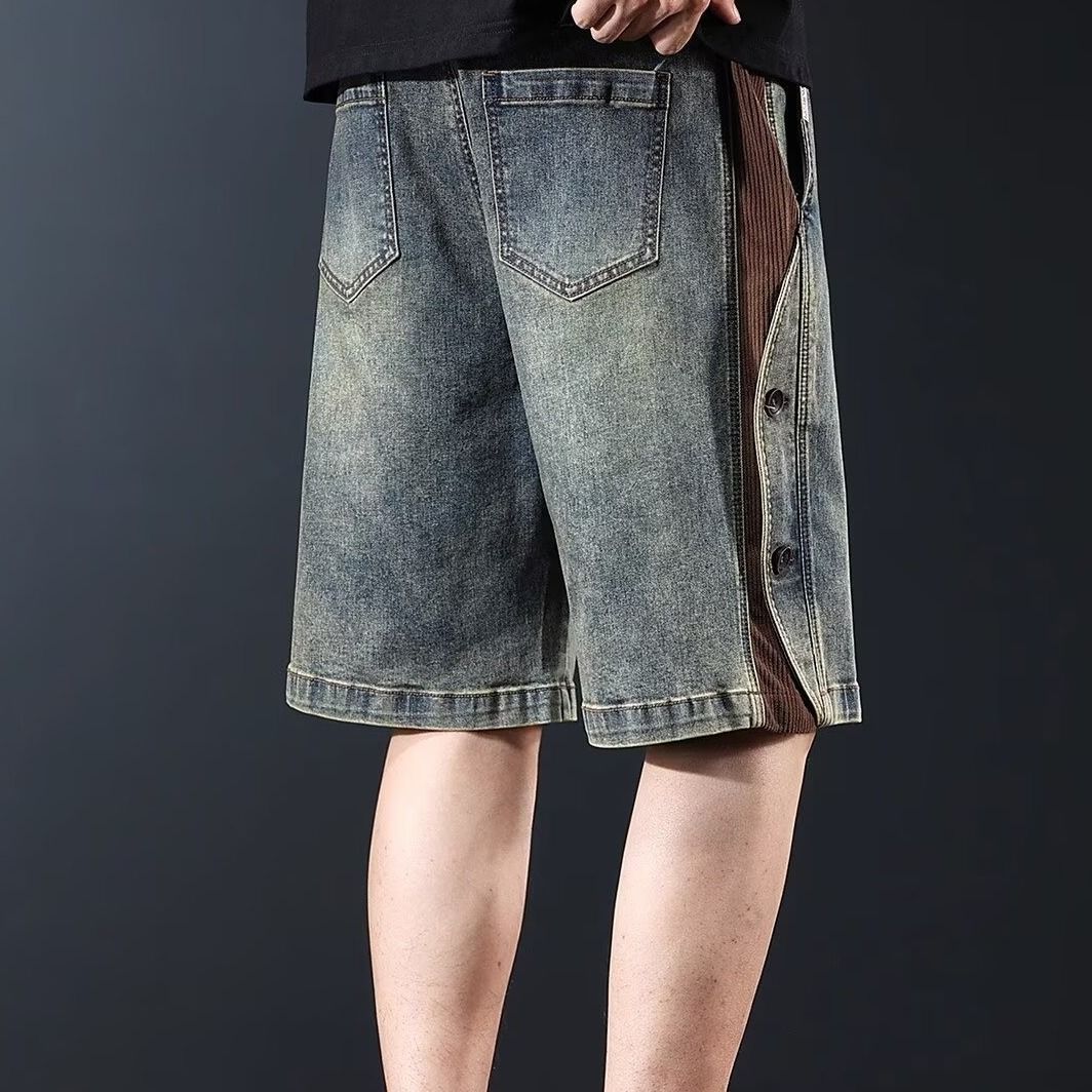 美式復古直筒闊腿薄款寬鬆休閒牛仔短褲