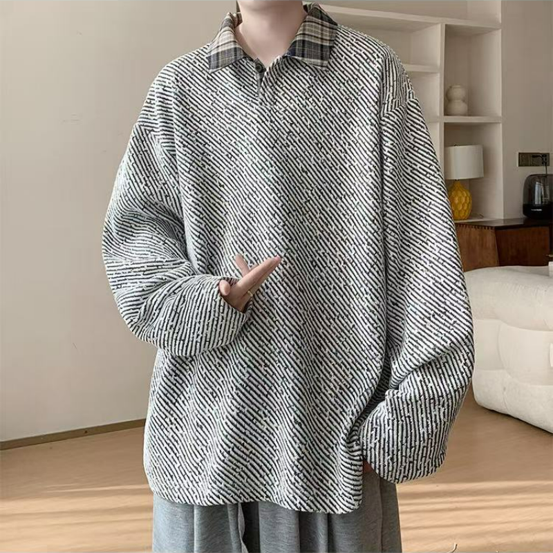 假兩件針織polo打底衫寬鬆大碼長袖t恤