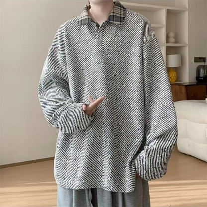 假兩件針織polo打底衫寬鬆大碼長袖t恤