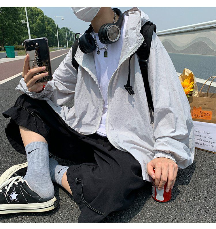 夏季新款男士超薄透氣防曬衣潮寬鬆百搭皮膚衣外套薄款連帽防曬服