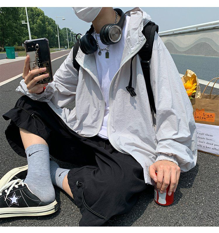 夏季新款男士超薄透氣防曬衣潮寬鬆百搭皮膚衣外套薄款連帽防曬服