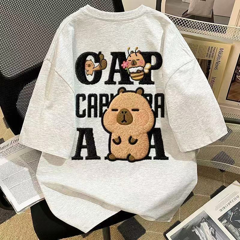 仿刺繡可愛小黃豚印花純棉短袖t恤