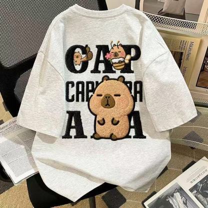 仿刺繡可愛小黃豚印花純棉短袖t恤