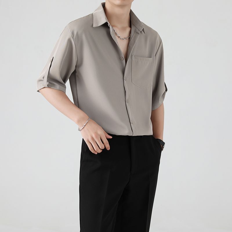 【單件/套裝】冰絲設計感七分短袖襯衫+休閒西褲兩件套裝