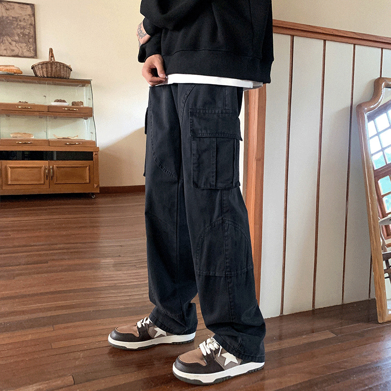 美式復古潮流ins直筒寬鬆休閒闊腿工裝褲