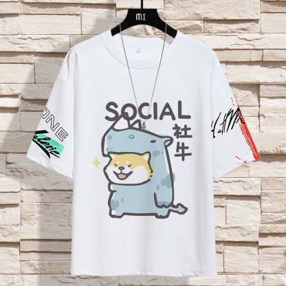 男女同款百搭潮流卡通ins情侶寬鬆五分袖T恤上衣