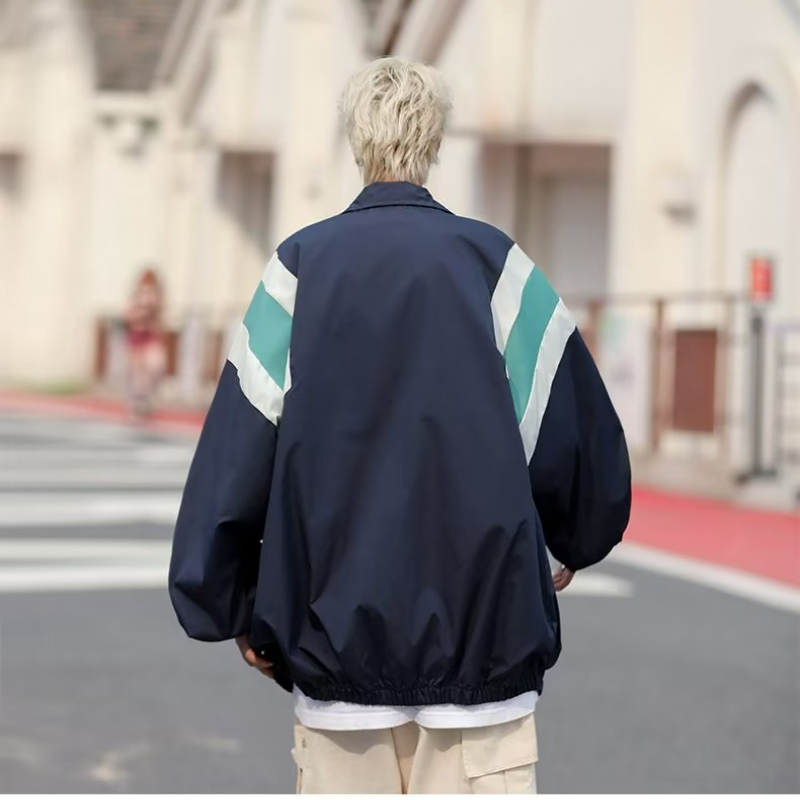 痞帥薄款嘻哈百搭拼接立領夾克外套