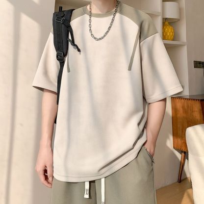 套裝男士夏季薄款休閒整套搭配青少年寬鬆短袖透氣t恤五分短褲男