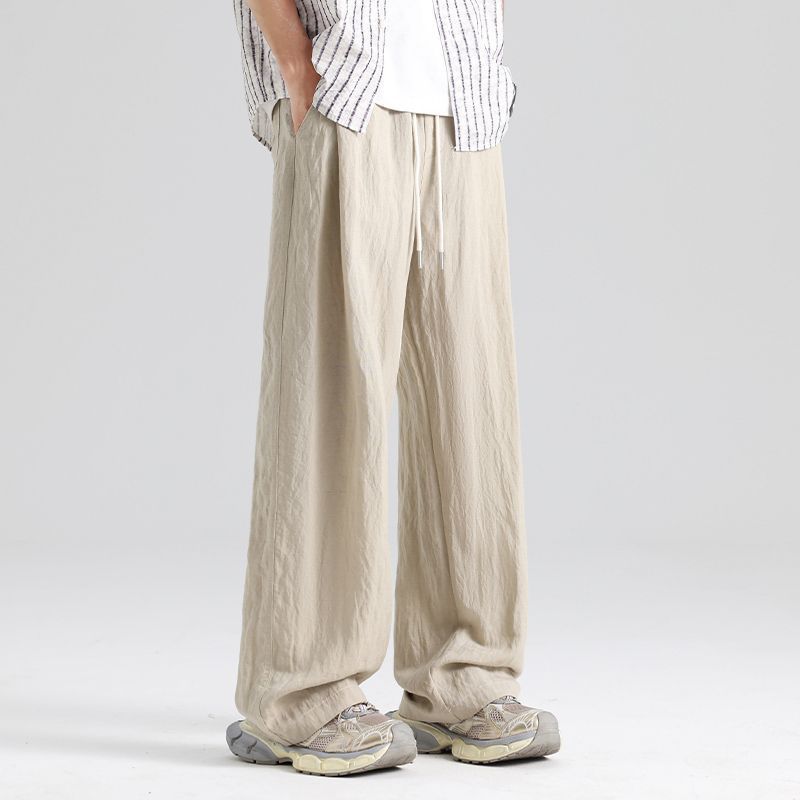 時尚薄款透氣直筒寬松天絲亞麻休閑闊腿褲