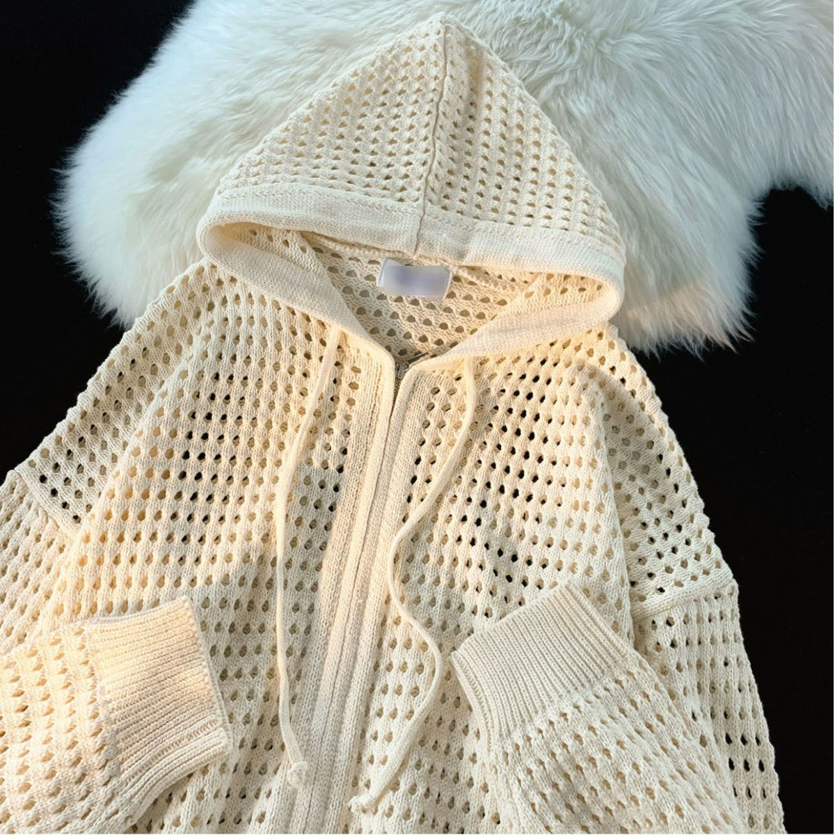 設計感高級鏤空連帽開衫防曬衣男女春夏寬鬆針織衫ins慵懶風外套