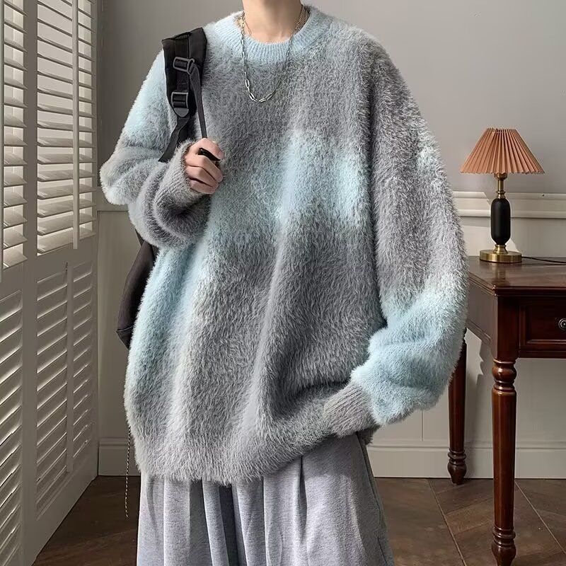 【單件/套裝】Oversize美式復古加厚撞色慵懶風針織毛衣+休閑牛仔褲兩件套