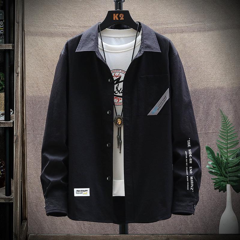 @潮流長袖高級感百搭日系工裝襯衫