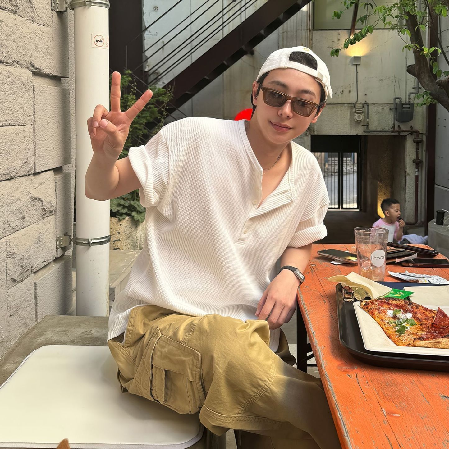 亨利領螺紋華夫格韓版透氣休閒百搭時尚短袖t恤