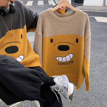 春秋韓版潮流情侶裝長袖休閒小熊針織毛衣
