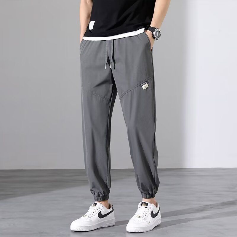 薄款冰絲休閒寬鬆透氣潮流運動休閒九分束腳褲