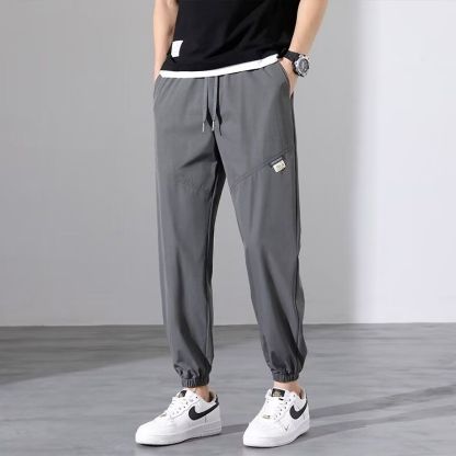 薄款冰絲休閒寬鬆透氣潮流運動休閒九分束腳褲