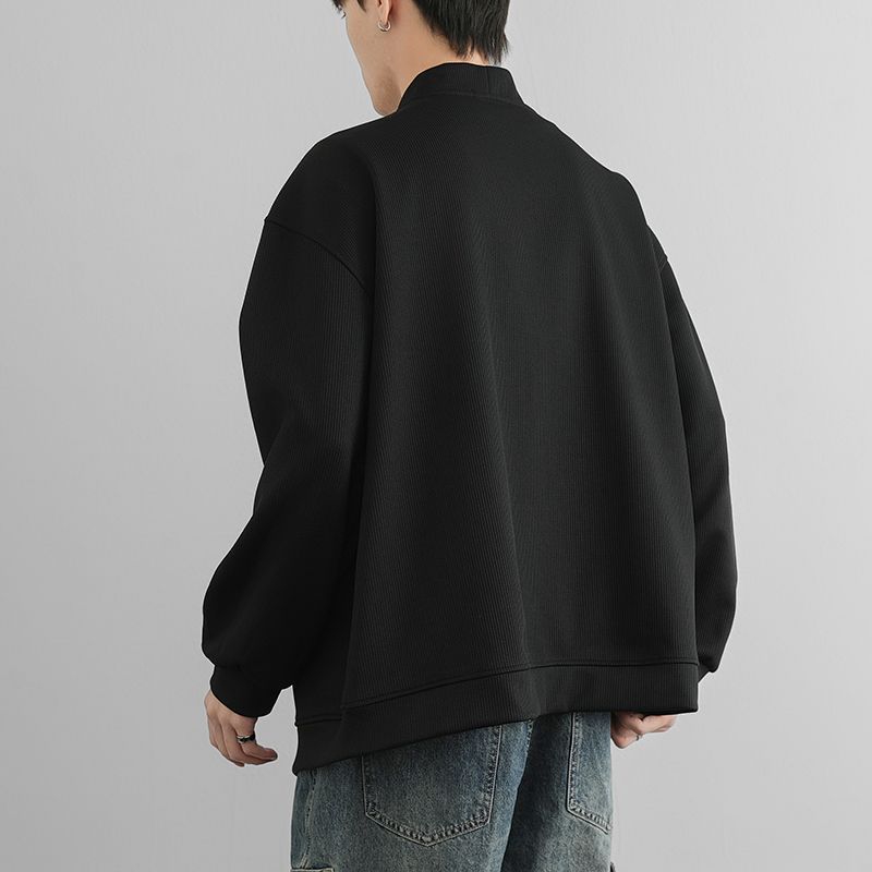 潮流素色簡約寬鬆休閒V領開衫外套