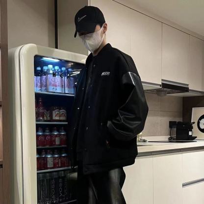 美式復古休閒拼接棒球服百搭情侶夾克外套-NitSoon