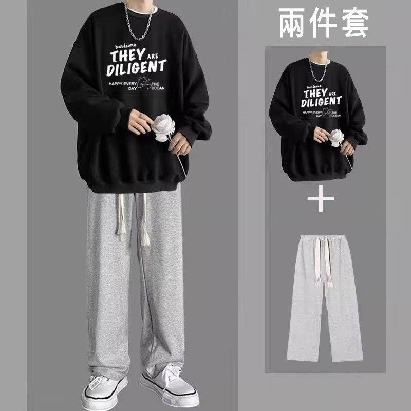 【單件/套裝】字母印花百搭衛衣+闊腿休閒褲褲裝兩件套套裝