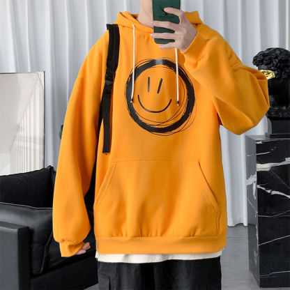 【單件/套裝】笑臉連帽潮牌衛衣+九分直筒抽繩褲裝兩件套套裝